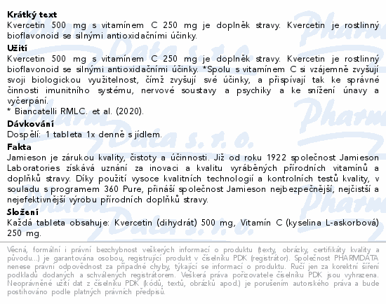 JAMIESON Kvercetin 500 mg s vit.C 250mg tbl.45